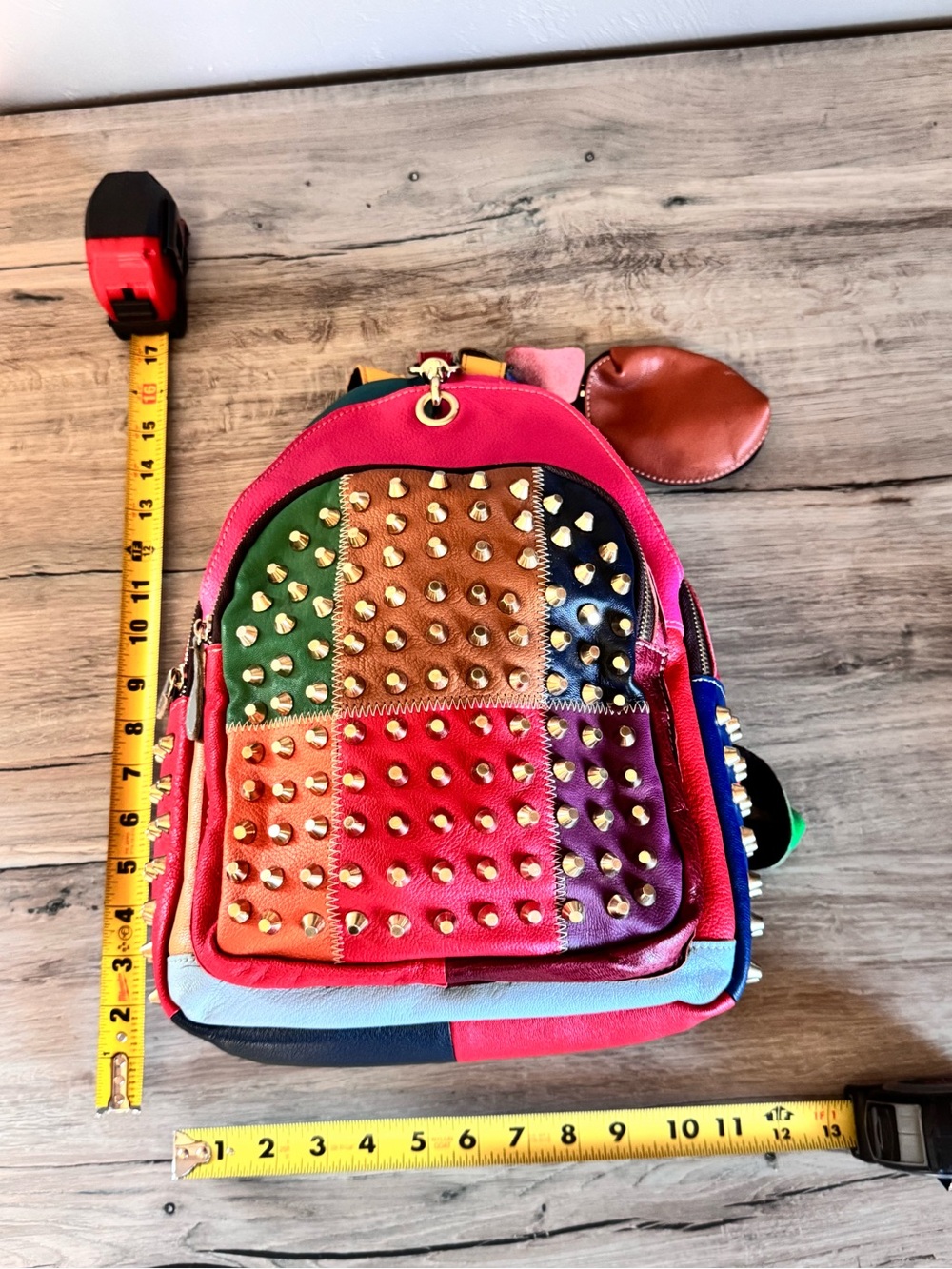 AmeriLeather Studded Patchwork Leather Backpack with Coin Purse - Picture 11 of 16